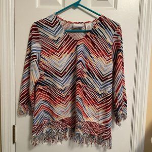 ALFRED DUNNER PETITE SMALL SWEATER with FRINGE